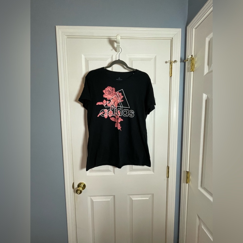 Adidas Black Women’s T-Shirt with Pink Rose Design